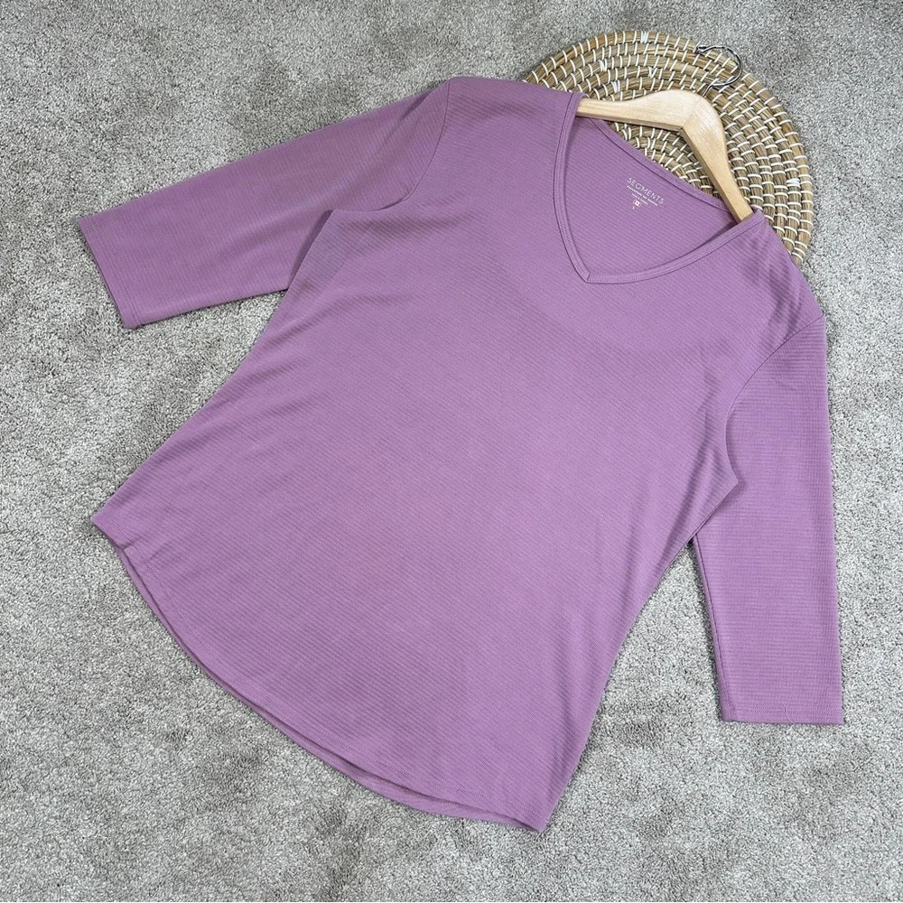 Seg’ments Women’s 3/4 Sleeve Basic/Essential Tencel V-Neck Shirt Textured Pink L